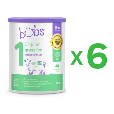 Bubs（バブズ）オーガニック粉ミルク ステップ1（0～6カ月）大缶 800g グラスフェッド - 6缶セット