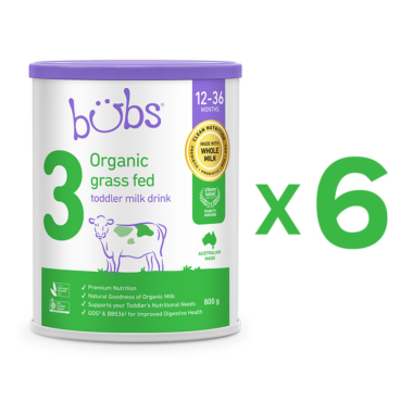 Bubs（バブズ）オーガニック フォローアップミルク ステップ3（1歳～3歳）大缶 800g グラスフェッド - 6缶セット